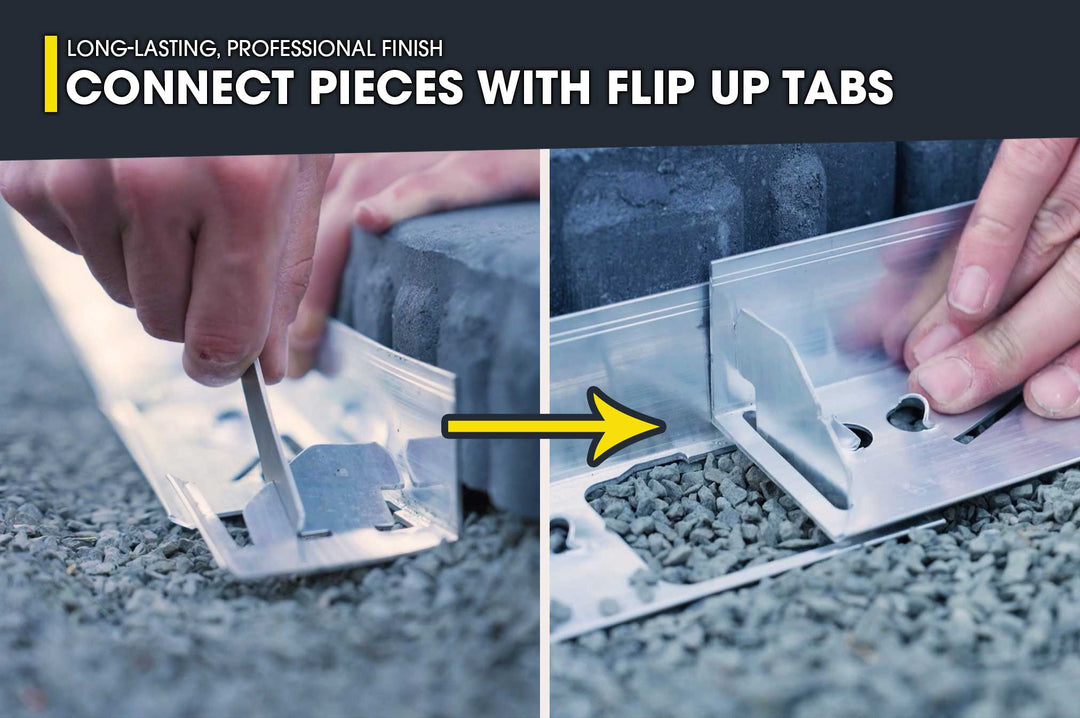 Product demonstration of connecting pieces with flip up tabs on a textured surface.