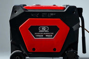 Red and black inverter generator with IQ Power Tools branding on a gray background